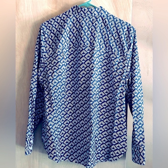 NWT CHICO’S Shirt No Iron Cotton Blue White Diamond Print Sz:16 (Chico’s Sz: 3) - Picture 8 of 13